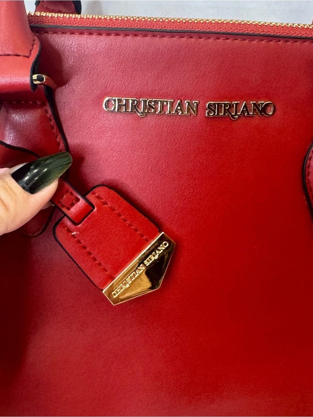 Christian Siriano Red Top-Handle Leather Satchel with Shoulder Strap - Picture 3 of 10